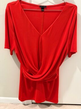 Ann Taylor Red Draped V-Neck Women’s Top